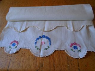 Vintage Hand Embroidered Irish Huckaback Linen Towel