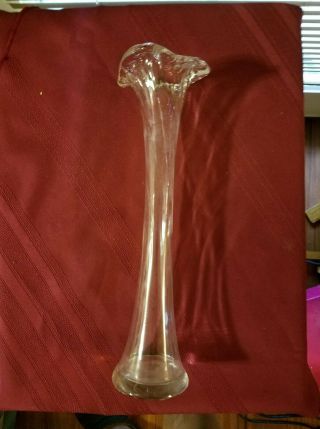 Antique Tall Fluted Tulip Vase - Clear Glass Flower Vase 13 1/2 "
