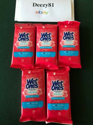 5 Travel Packs Wet Ones Fresh Scent 100 Total Wipes 4/22 Expiration