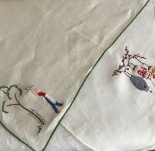 Two Embroidered Vintage Cotton Tray Cloths - Waiter & Chinese Lanterns