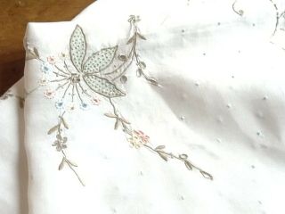 Vintage Antique White Linen Table Cloth Embroidered With Flowers