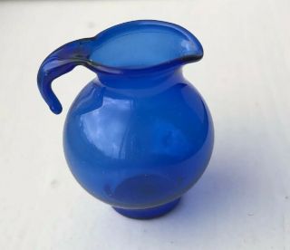 Vintage Cobalt Blue Glass Water Pitcher Dollhouse Miniature 1:12