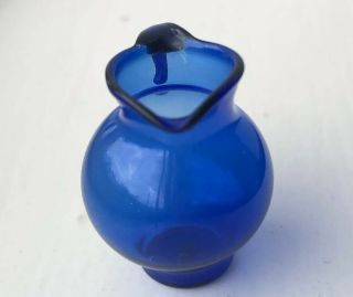 Vintage Cobalt Blue Glass Water Pitcher Dollhouse Miniature 1:12 2