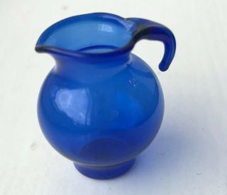 Vintage Cobalt Blue Glass Water Pitcher Dollhouse Miniature 1:12 3
