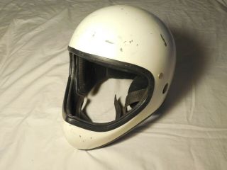 Vintage Rare Peel45 White Full Face Motorcycle Racing Helmet - 1970s/1980s
