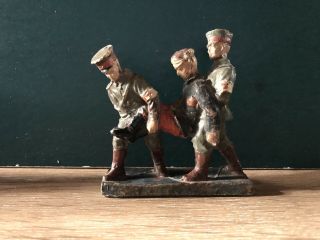 Elastolin: Very Rare 10cm Scale Germans W/ Wounded Frenchman,  C1914.  Pre War