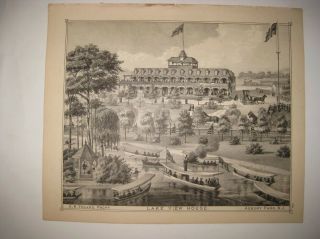 Antique 1878 Lake View House Hotel Asbury Park Jersey Print View Rare