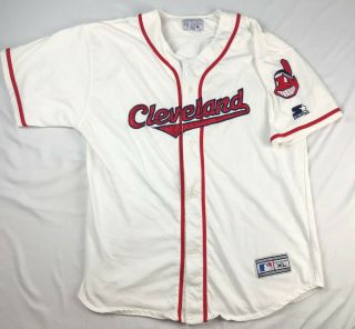 Rare Vtg Cleveland Indians / Starter Sewn Jersey White Home Chief Wahoo Xl