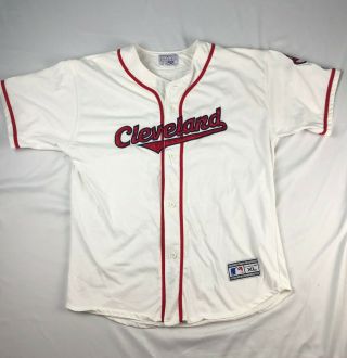 RARE VTG CLEVELAND INDIANS / STARTER sewn jersey white home Chief Wahoo XL 2