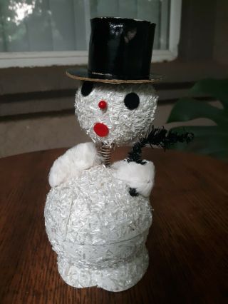 Antique W Germany Bobblehead Paper Mache Snowman Christmas Candy Container