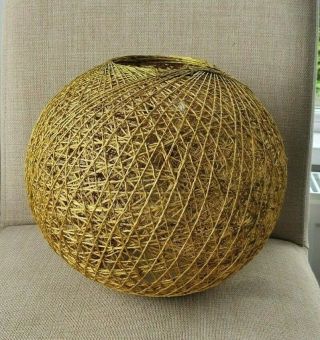 1970s Vintage Style Woven Yellowy - Gold String Ball Globe Ceiling Lampshade