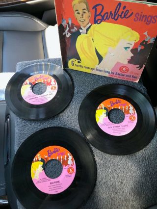 Barbie Vintage Mattel Accessories 3 - 45 Rpm Records In Cardboard Record Book 