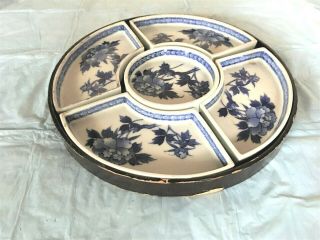 Antique Chinese Porcelain Hand Painted Plate Dish Set In Wooden Lacquer Box