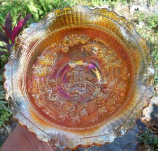 Antique Imperial Carnival Glass Marigold Windmill Ruffled 8 " Bowl Color