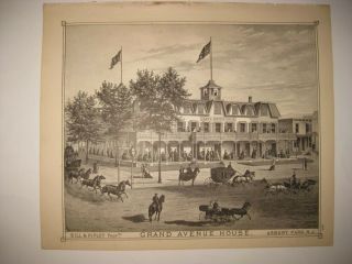Antique 1878 Asbury Park Grand Hotel Jersey Print Horse Carriage Victorian