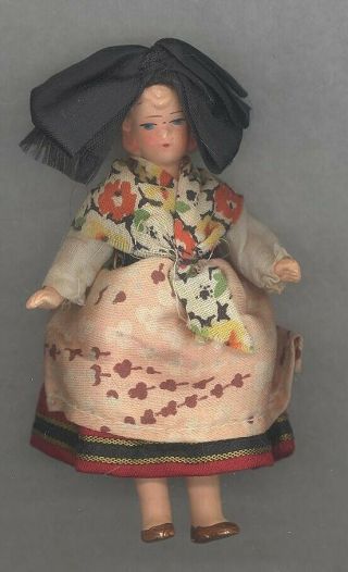 Vintage 4 " German Bisque Dollhouse Doll Molded Hair