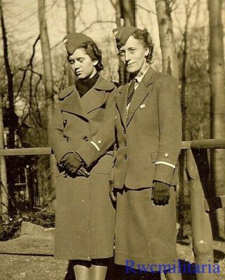 Rare Female Uniformed Wehrmacht Heferin Girls Posed On Trail By Woods