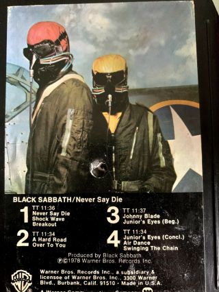 Black Sabbath Never Say Die 8 Track Tape Warner Brothers Metal 1978 Rare Ozzy