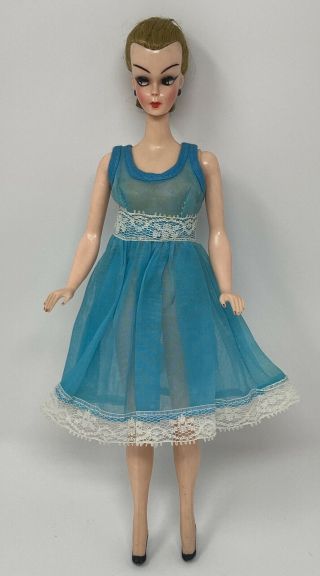 Vintage Barbie TAMMY CLONE Size Doll Clothes Outfit TURQUOISE Sheer DRESS 2