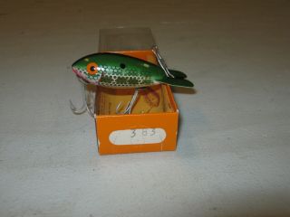 Vintage Bomber Fishing Lure & Papers Model 383 Green Back Shad
