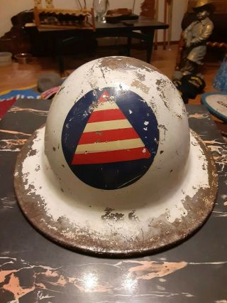 Antique Ww2 Us Military Civil Defense Helmet Air Raid Wardens Rare Large Emblem