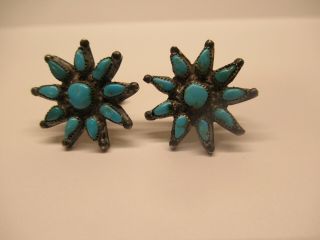 Antique Sterling Silver Turquoise Screw Back Earrings