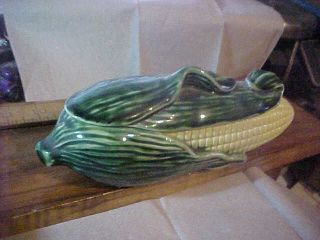 Antique Pottery Corn King Butter Dish American Bisque / Shawnee ??
