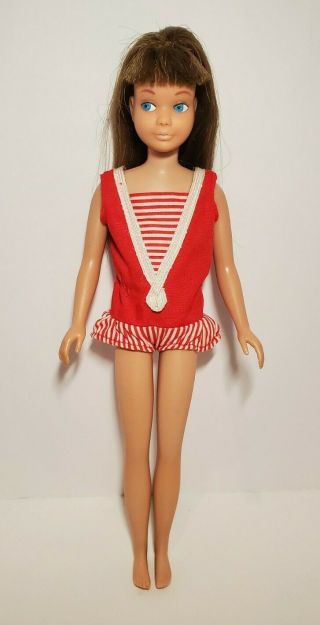 Vintage 1960s Mattel Brunette Skipper Doll With Swimsuit Oss Japan