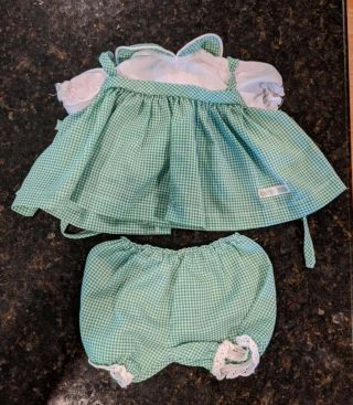 Vintage Cabbage Patch Kids Doll Green Checked Gingham Dress & Bloomers