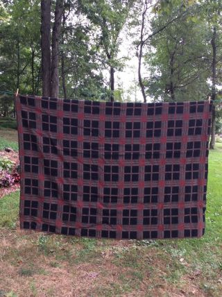 Antique Plaid Wool Horse Blanket With Buckles