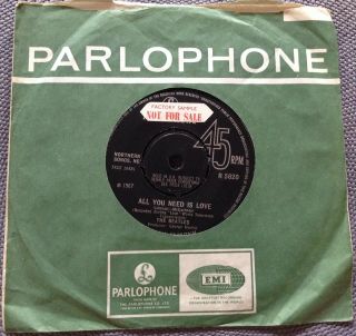 The Beatles - All You Need Is Love Rare Uk 1967 Promo Sample / 1 Play - Ex,