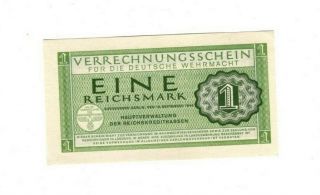 Rare 1 Reichsmark Nazi Wehrmacht Army War Note 1944 Unc Swastika