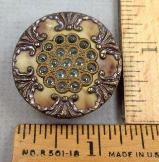 Multi - Material Antique Button 5,  1800s Celluloid,  Glass,  Brass,  Tin,  Large
