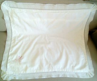French Antique White Cotton And Lace Monogrammed Pillowcase