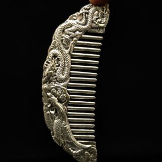 Old Collectibles Decorated Handwork Miao Silver Carving Belle Noble Rare Comb