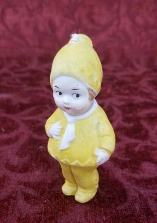 Antique/vintage German All Bisque Miniature Nodder Chunky Boy Doll Yellow Outfit