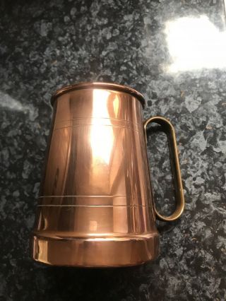 Vintage Argy Copper Beer Tankard With Brass Handle