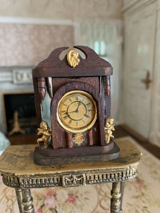 Vintage Miniature Dollhouse Antique Style Victorian Cherub Wood Mantle Clock