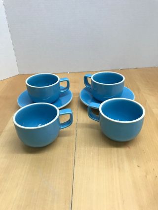 Sasaki Colorstone Aqua Blue Rare 4 Coffee Cups & 2 Saucers
