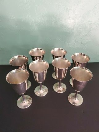 Set Of 8 Marked Vintage Crescent Silver Plate Metal Wine Goblets