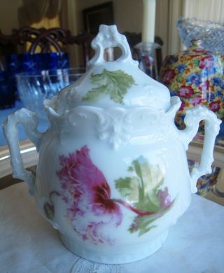Antique Hermann Ohme Porcelain Covered Sugar / Biscuit.  Prussia.  Extremely