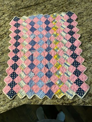 Antique/vintage Doll Quilt,  Hand Quilted,  17 1/4” X 21 1/2”