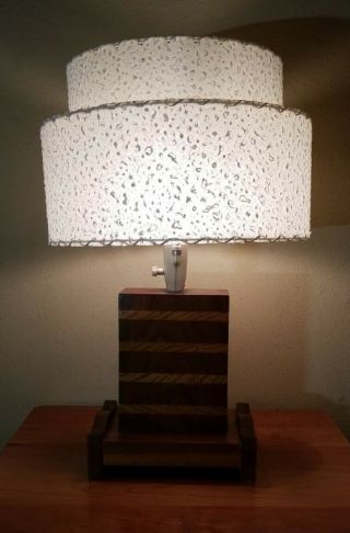 Vintage Mid Century Modern Retro Table Lamp Handcrafted Wood Base 23 " High