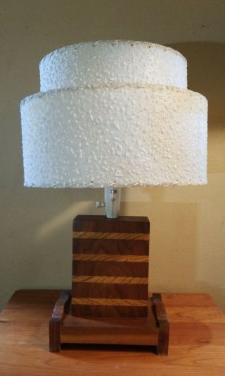 Vintage Mid Century Modern Retro Table Lamp Handcrafted Wood Base 23 
