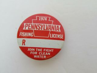 Vintage 1974 Pennsylvania Fishing License Button Pin,  No Number (vg Cond)