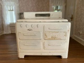 Antique Miniature Dollhouse White Kitchen Stove Cabinet Unit White Metal 1940 