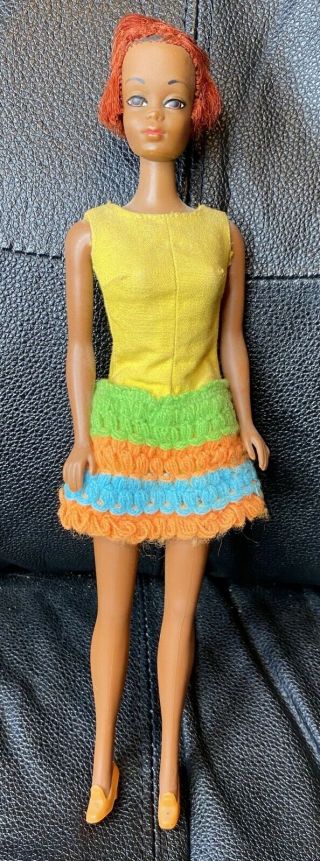 Vintage 1969 - 70 Tnt Julia Aa Black Barbie Doll W/ 1970 Loop Scoop Outfit 1454