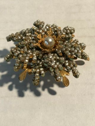 Rare Vintage 2” Signed Miriam Haskell Goldtone Flower Brooch Pin