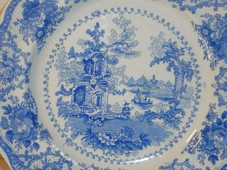 ANTIQUE W.  Adams & Co TUNSTALL ENGLAND TRANSFERWARE Blue China Fairy Villas 2