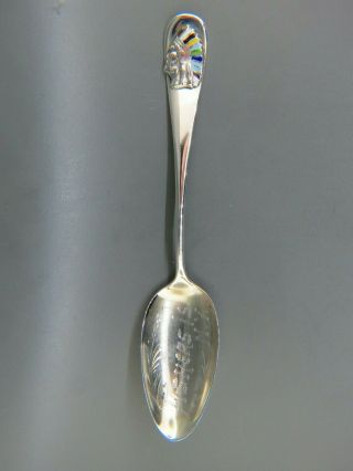 Indian Chief Enameled Sterling Souvenir Spoon Fisher Island Ny By Wallace